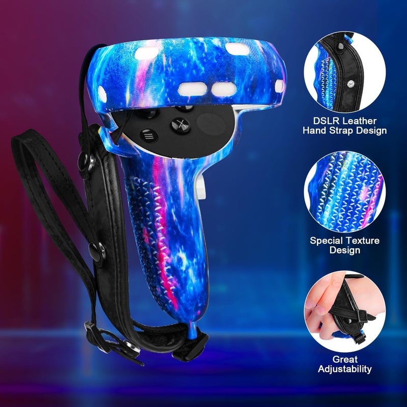 Relohas VR Accessories Kit Compatiable with Oculus Quest 2, Includes Silicone Face Cover, Controller Grips, Protective Shell, Lens Cover & 10 Disposable Eye Covers, No Signal Blocking (Starry Blue) - Image 3
